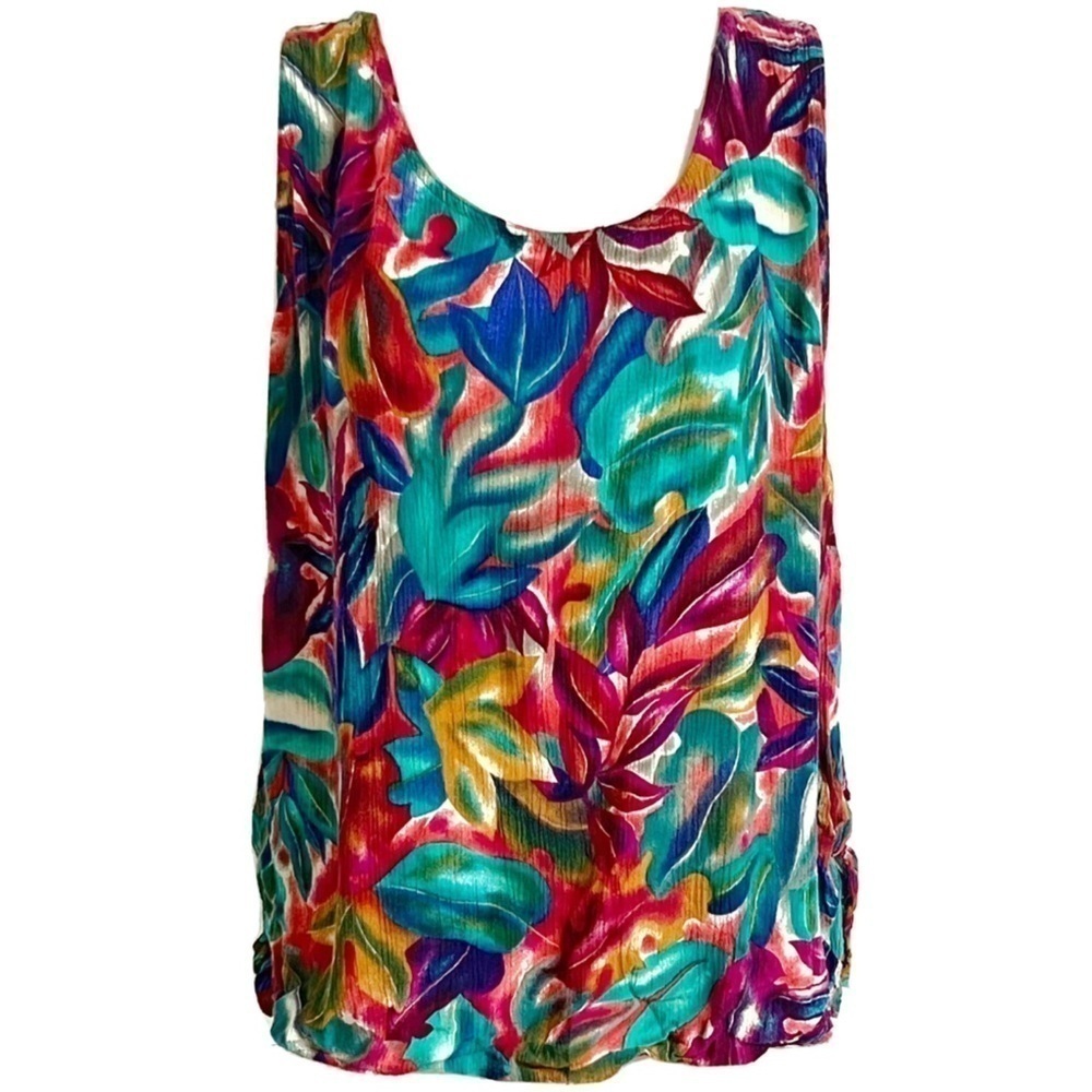 Lee David Collection vintage floral scoop neck pullover tank top green p…